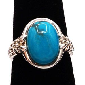 Vintage Estate Faux Turquoise Sterling Silver Wheat/Tobacco Symbol Ring Size 7